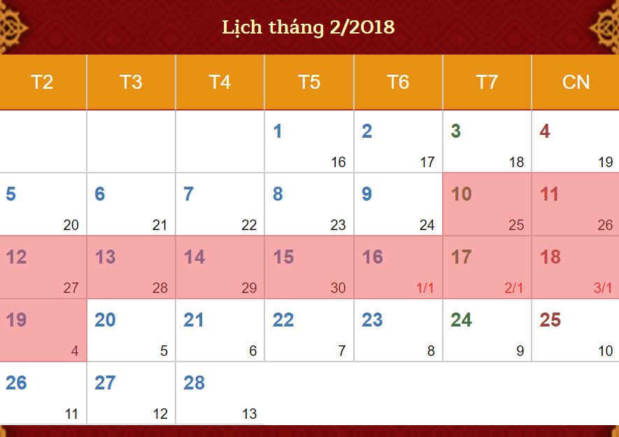 lịch nghỉ tết mậu tuất 2018 ichina company