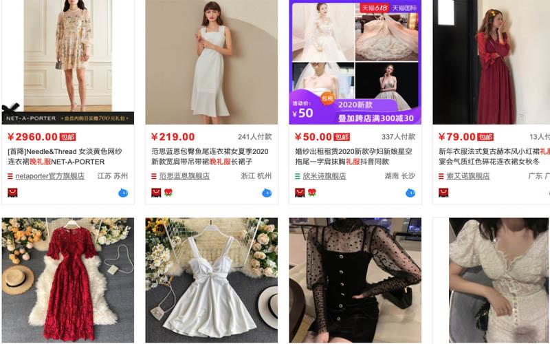 Các mẫu váy được bày bán trên Taobao Quảng Châu rất đa dạng