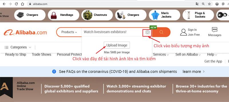 Cách tìm kiếm hàng hoá bằng hình ảnh trên Alibaba
