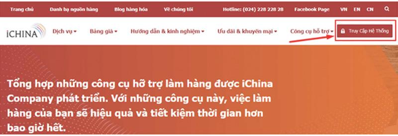 Click tạo tài khoản đăng nhập trên iChina Company để quản lý đơn hàng