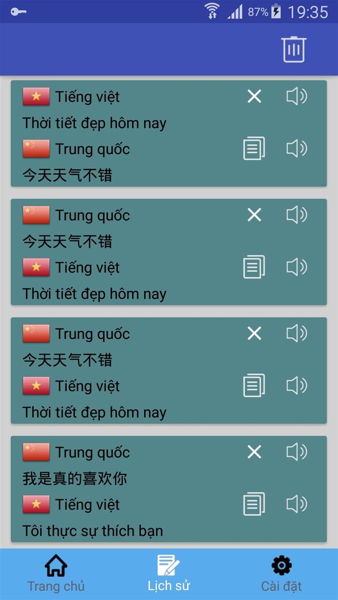 Giao diện của app Bản dịch tiếng Trung - Việt