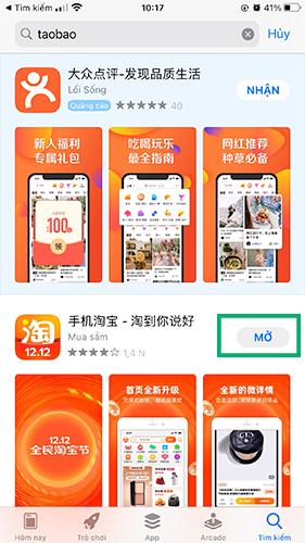 Gõ tìm taobao trên Appstore, lựa chọn đúng app để tránh bị lừa đảo